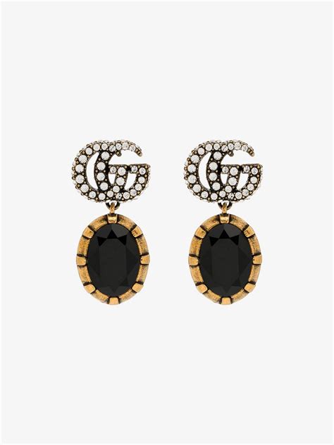 gucci crystal-embellished double g earrings - black|Gucci Double.